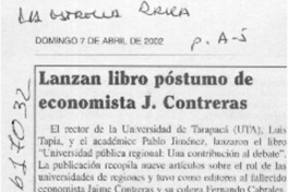 Lanzan libro póstumo de economista J. Contreras  [artículo]