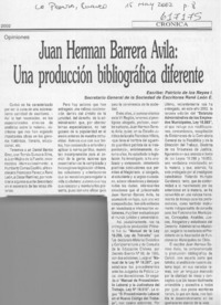 Juan Herman Barrera Avila, una producción bibliográfica diferente  [artículo] Patricio de los Reyes Ibarra