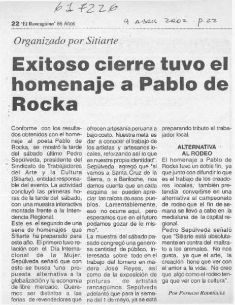 Exitoso cierre tuvo el homenaje a Pablo de Rokha  [artículo] Patricio Rodríguez