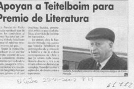 Apoyan a Teitelboim para Premio de Literatura  [artículo]