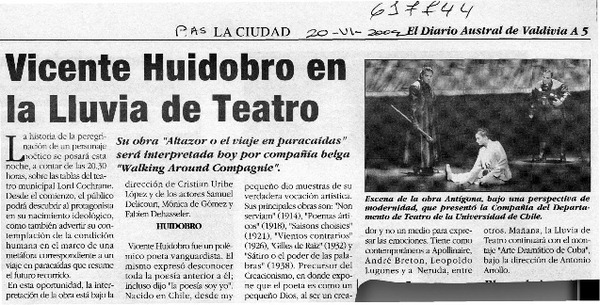 Vicente Huidobro en la lluvia de Teatro