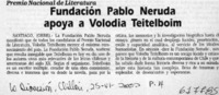 Fundación Pablo Neruda apoya a Volodia Teitelboim  [artículo]