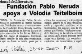 Fundación Pablo Neruda apoya a Volodia Teitelboim  [artículo]