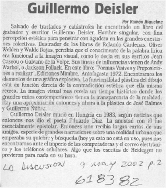 Guillermo Deisler  [artículo] Ramón Riquelme