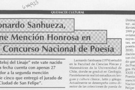 Poeta Leonardo Sanhueza, obtiene mención honrosa en IV concurso nacional de poesía  [artículo]