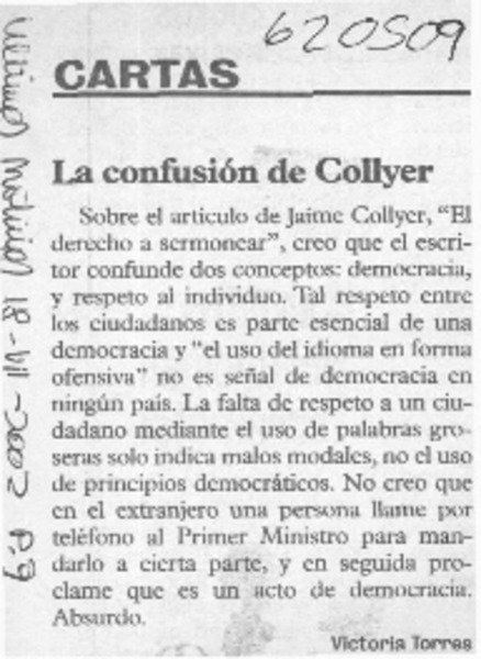 La confusión de Collyer  [artículo] Victoria Torres