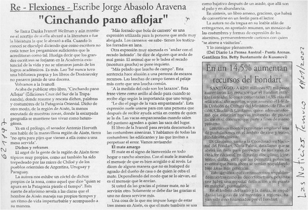 "Cinchando pano aflojar"  [artículo] Jorge Abasolo Aravena