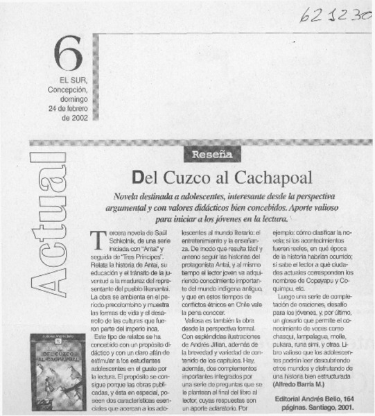Del Cuzco a Cachapoal  [artículo] Alfredo Barría
