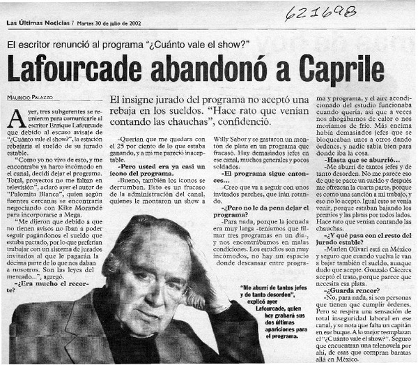 Lafourcade abandonó a Caprile  [artículo] Mauricio Palazzo