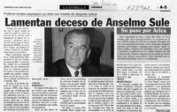 Lamentan deceso de Anselmo Sule  [artículo] Mauricio Azúa