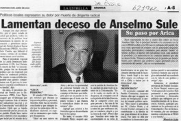 Lamentan deceso de Anselmo Sule  [artículo] Mauricio Azúa