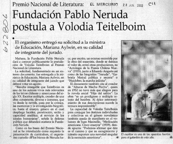 Fundación Pablo Neruda postula a Volodia Teitelboim