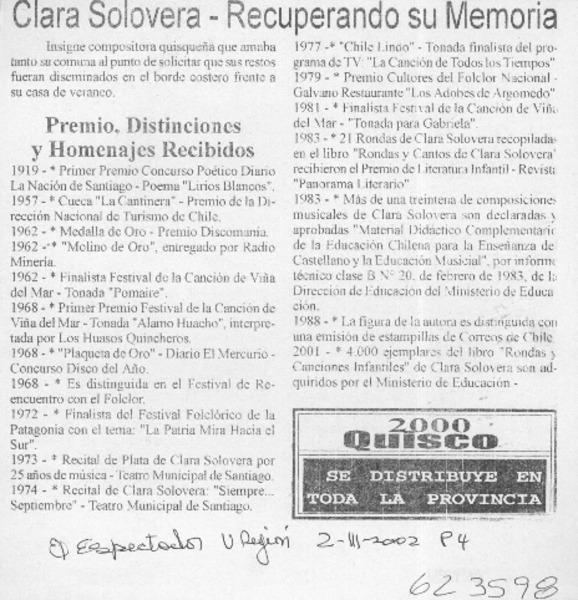 Clara Solovera, recuperando su memoria