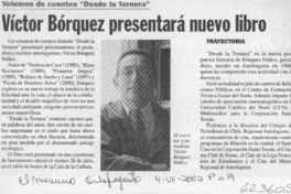 Víctor Bórquez presentará nuevo libro