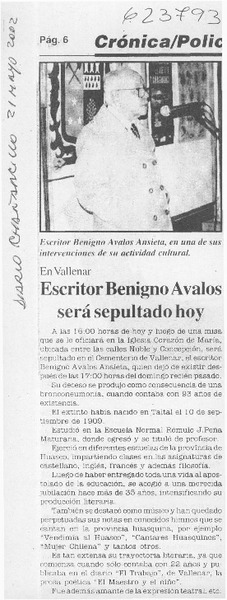 Escritor Benigno Avalos será sepultado hoy