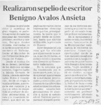 Realizaron sepelio de escritor Benigno Avalos Ansieta