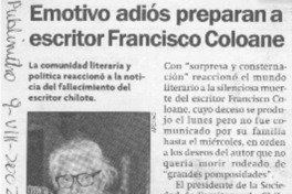 Emotivo adiós preparan a escritor Francisco Coloane