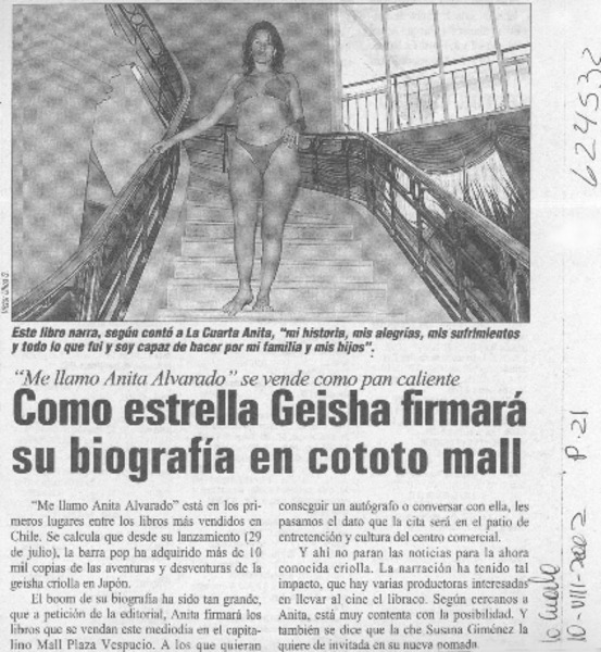 Como estrella Geisha firmará su biografía en cototo mall  [artículo]