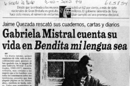 Gabriela Mistral cuenta su vida en Bendita mi lengua sea  [artículo] X. P.