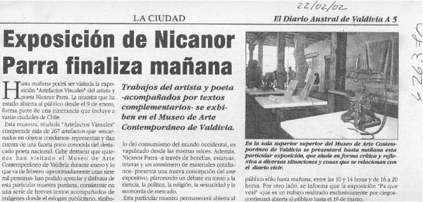 Exposición de Nicanor Parra finaliza mañana  [artículo]