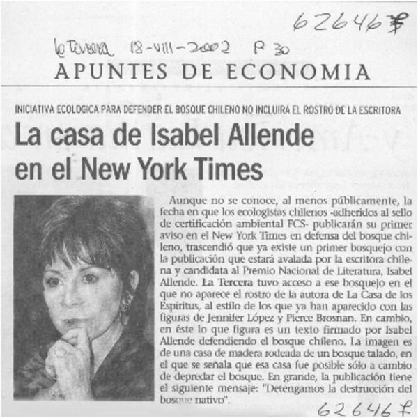 La casa de Isabel Allende en el New York Times  [artículo]