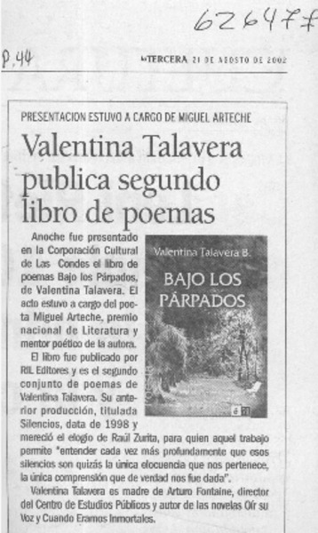 Valentina Talavera publica segundo libro de poemas  [artículo]
