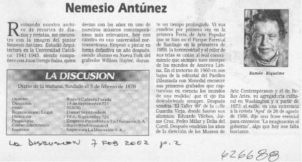 Nemesio Antúnez  [artículo] Ramón Riquelme