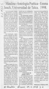 Maulina, Antología poética, Emma Jauch, Universidad de Talca, 1998  [artículo]