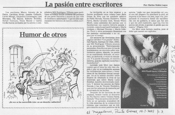 La pasión entre escritores  [artículo] Marino Muñoz Lagos