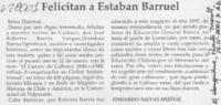 Felicitan a Esteban Barruel  [artículo] Eduardo Nievas Muñoz