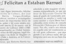 Felicitan a Esteban Barruel  [artículo] Eduardo Nievas Muñoz