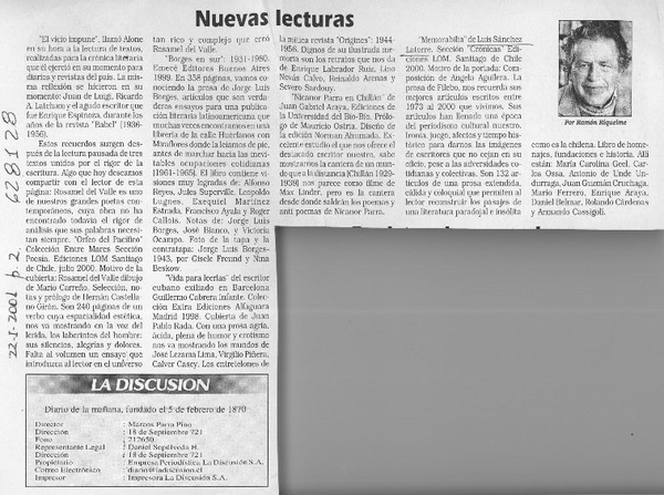Nuevas lecturas  [artículo] Ramón Riquelme