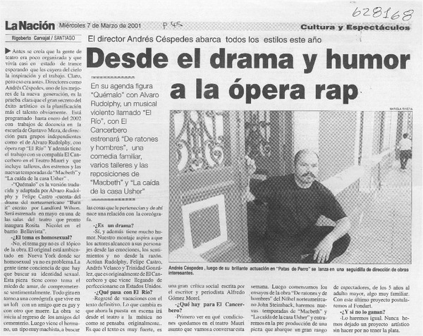 Desde el drama y humor a la ópera rap  [artículo] Rigoberto Carvajal