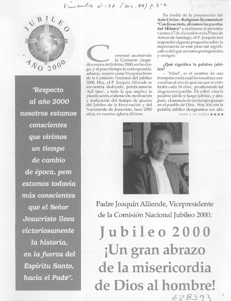 Jubileo 2000 ¡un gran abrazo de la misericordia de Dios al hombre!  [artículo] Magdalena Ossandón <y> Ana María Rivas