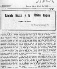 Gabriela Mistral y la décima región (II parte y final)  [artículo] Antonieta Rodríguez P.