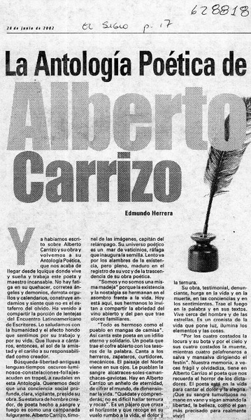 La antología poética de Alberto Carrizo  [artículo] Edmundo Herrera