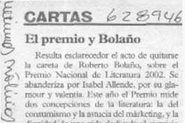El premio y Bolaño  [artículo] Hernán Castellano Girón