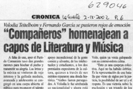 "Compañeros" homenajean a capos de Literatura y Música  [artículo]
