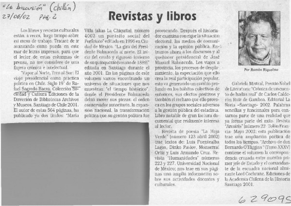 Revistas y libros  [artículo] Ramón Riquelme