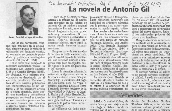 La novela de Antonio Gil  [artículo] Juan Gabriel Araya Grandón