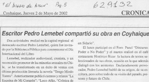 Escritor Pedro Lemebel compartió su obra en Coyhaique  [artículo]