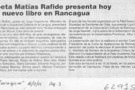 Poetas Matías Rafide presenta hoy su nuevo libro en Rancagua  [artículo]