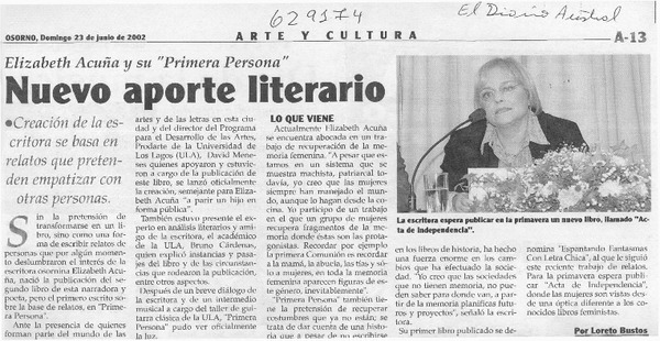 Nuevo aporte literario  [artículo] Loreto Bustos
