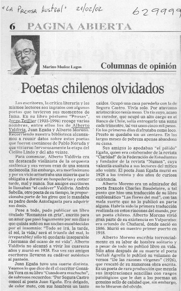 Poetas chilenos olvidados  [artículo] Marino Muñoz Lagos