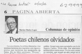 Poetas chilenos olvidados  [artículo] Marino Muñoz Lagos