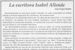 La escritora Isabel Allende  [artículo] José Vargas Badilla