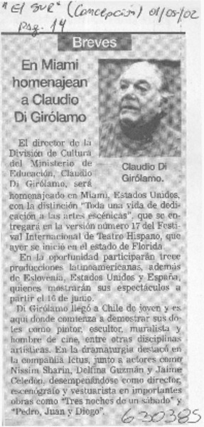 En Miami homenajean a Claudio Di Girolamo  [artículo]