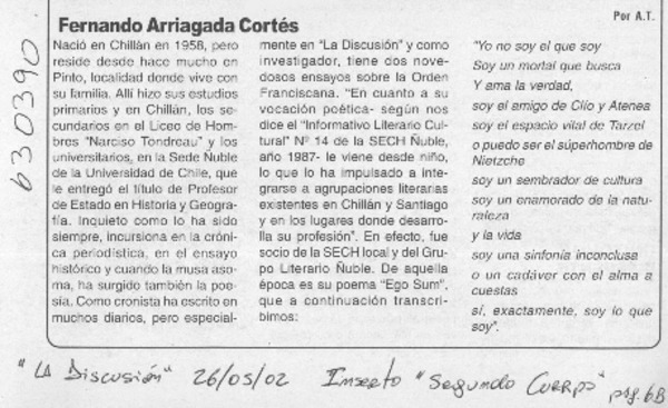 Fernando Arriagada Cortés  [artículo] A. T.
