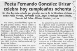 Poeta Fernando González Urizar celebra hoy cumpleaños ochenta  [artículo]