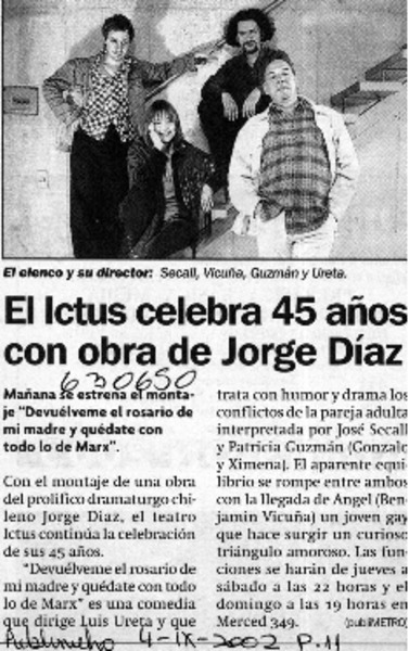 El Ictus celebra 45 años con obra de Jorge Díaz  [artículo]